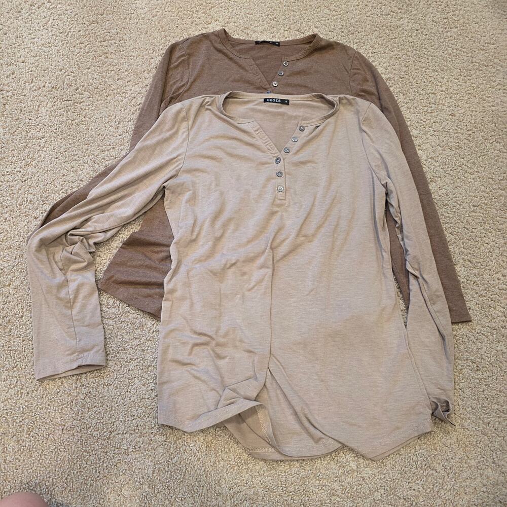 Ouges 2long sleeve shirt bundle beige and taupe sz M